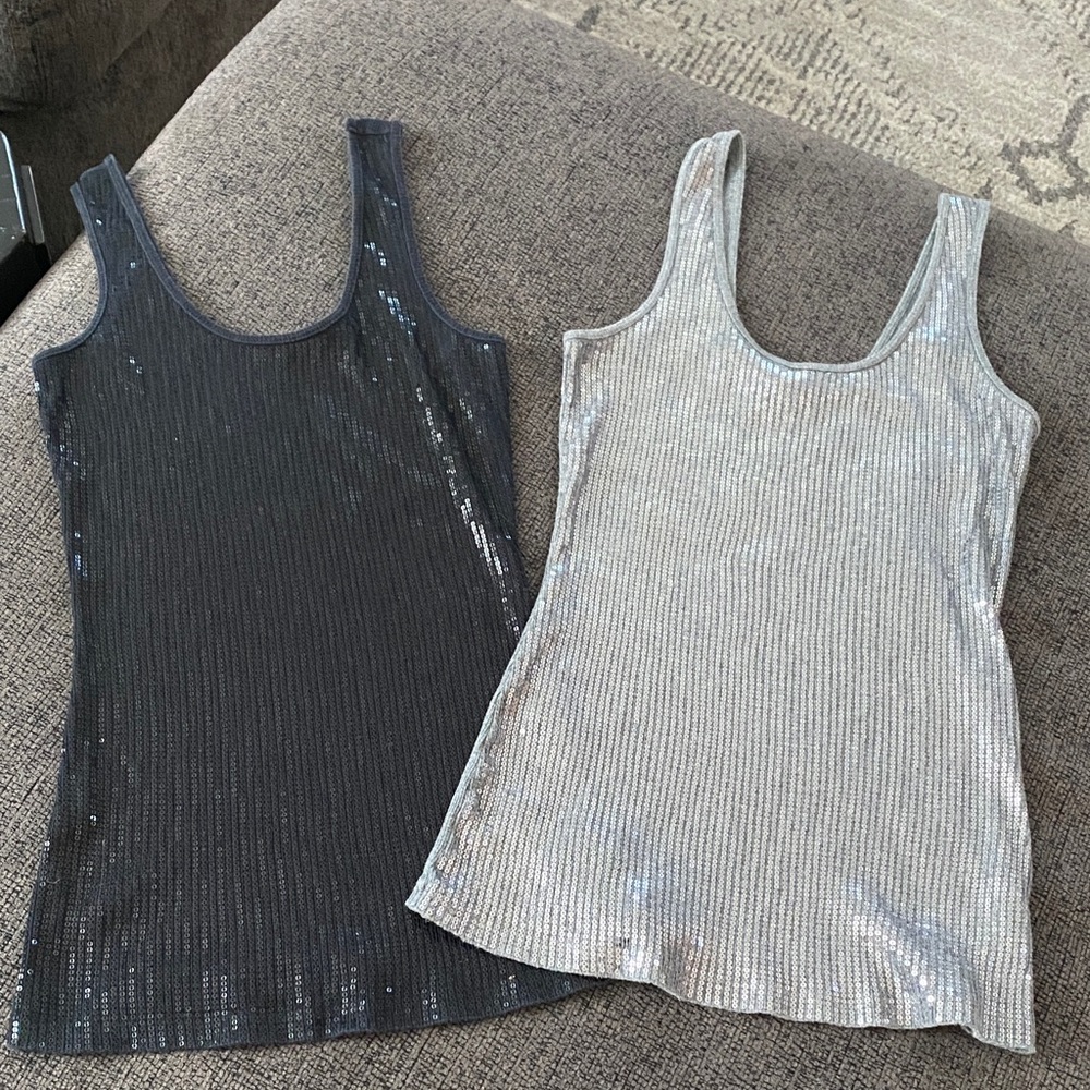 Express Black and Silver Sequin Tank Tops